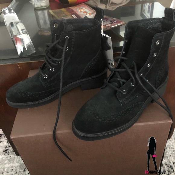 H&M Shoes - Black Suede Brogue Lace Up Booties 7